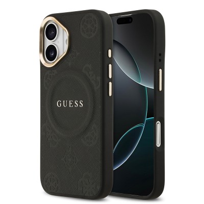Bal-z Apple iPhone 17 Kılıf Guess Orjinal Lisanslı M-safe Şarj Özellikli Sıcak Baskılı Yazı Logolu PU Deri Peony Kapak