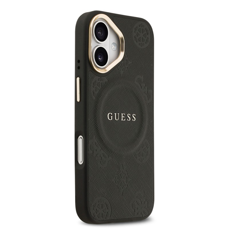 Bal-z Apple iPhone 17 Kılıf Guess Orjinal Lisanslı M-safe Şarj Özellikli Sıcak Baskılı Yazı Logolu PU Deri Peony Kapak