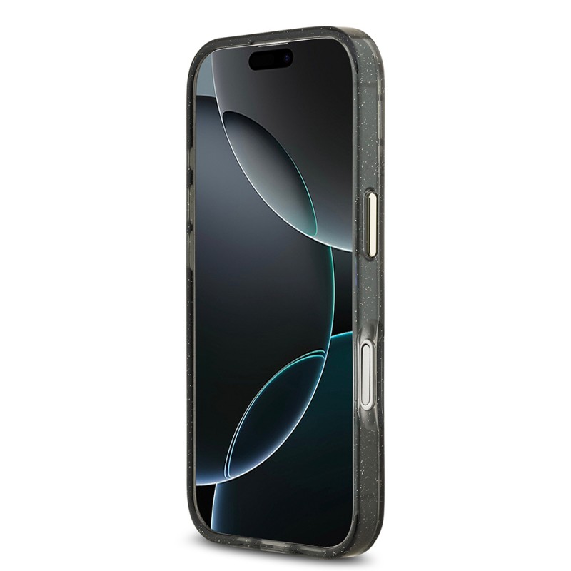 Bal-z Apple iPhone 17 Kılıf Guess Orjinal Lisanslı M-safe Şarj Özellikli Simli Çiçek Desenli Metal Kamera Çerçeveli Üçgen Logolu Kapak