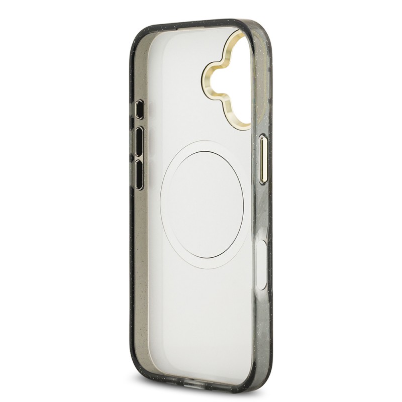 Bal-z Apple iPhone 17 Kılıf Guess Orjinal Lisanslı M-safe Şarj Özellikli Simli Çiçek Desenli Metal Kamera Çerçeveli Üçgen Logolu Kapak