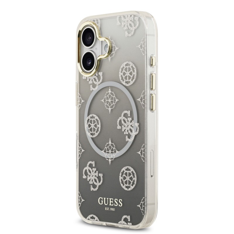 Bal-z Apple iPhone 17 Kılıf Guess Orjinal Lisanslı M-safe Şarj Özellikli Simli Peony Desenli Silikon Kapak