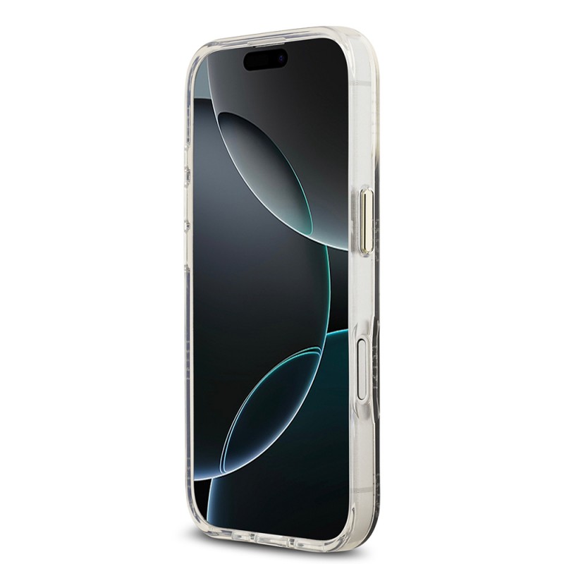 Bal-z Apple iPhone 17 Kılıf Guess Orjinal Lisanslı M-safe Şarj Özellikli Simli Peony Desenli Silikon Kapak