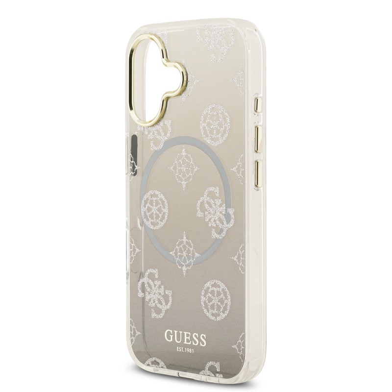 Bal-z Apple iPhone 17 Kılıf Guess Orjinal Lisanslı M-safe Şarj Özellikli Simli Peony Desenli Silikon Kapak