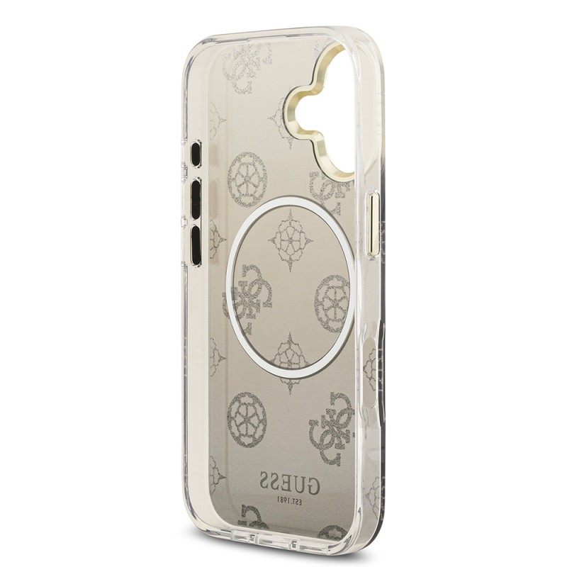 Bal-z Apple iPhone 17 Kılıf Guess Orjinal Lisanslı M-safe Şarj Özellikli Simli Peony Desenli Silikon Kapak