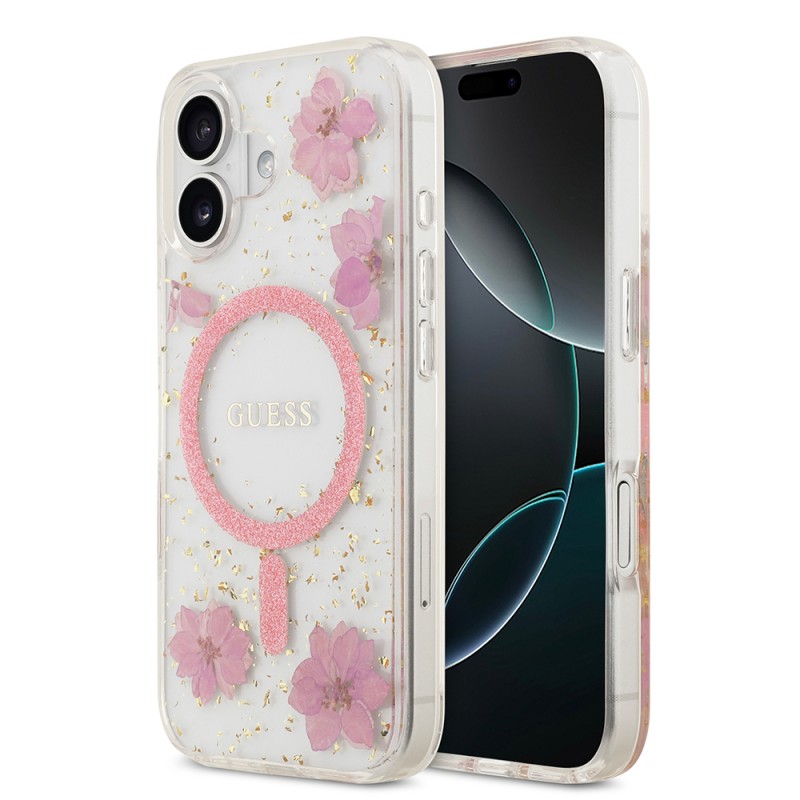Bal-z Apple iPhone 17 Kılıf Guess Orjinal Lisanslı M-safe Şarj Özellikli Transparan Resin Flowers Kapak