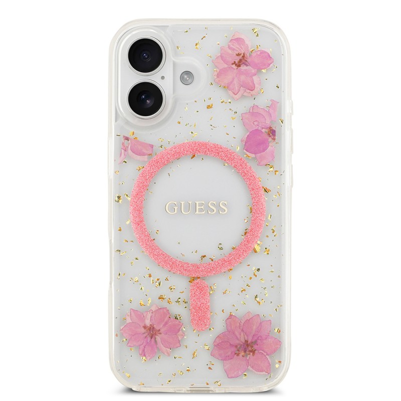 Bal-z Apple iPhone 17 Kılıf Guess Orjinal Lisanslı M-safe Şarj Özellikli Transparan Resin Flowers Kapak