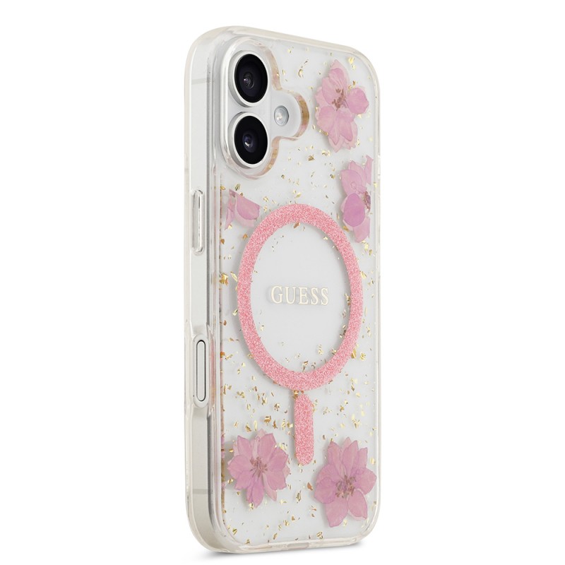 Bal-z Apple iPhone 17 Kılıf Guess Orjinal Lisanslı M-safe Şarj Özellikli Transparan Resin Flowers Kapak