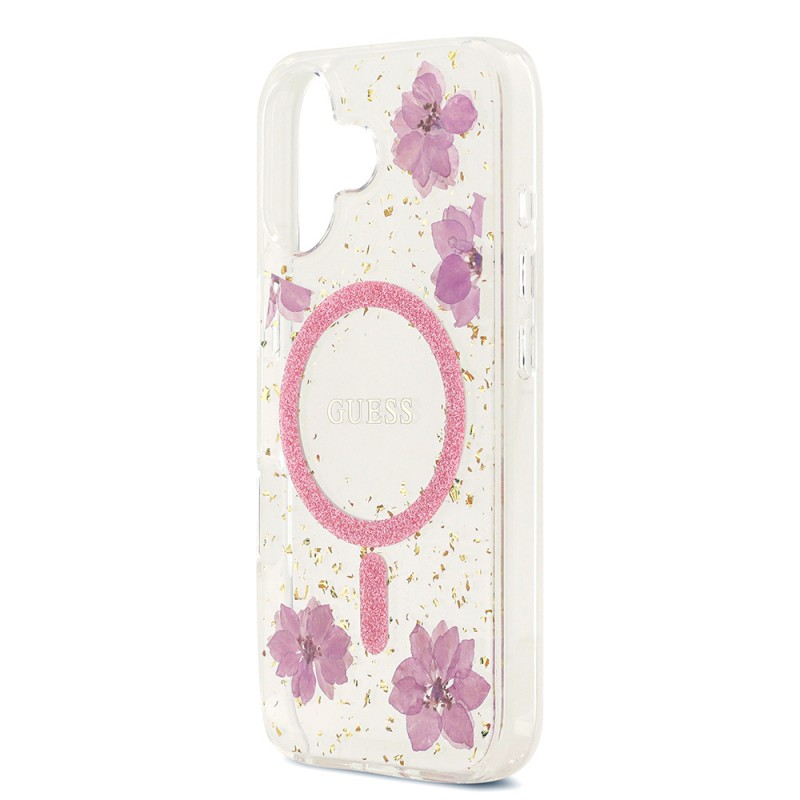 Bal-z Apple iPhone 17 Kılıf Guess Orjinal Lisanslı M-safe Şarj Özellikli Transparan Resin Flowers Kapak