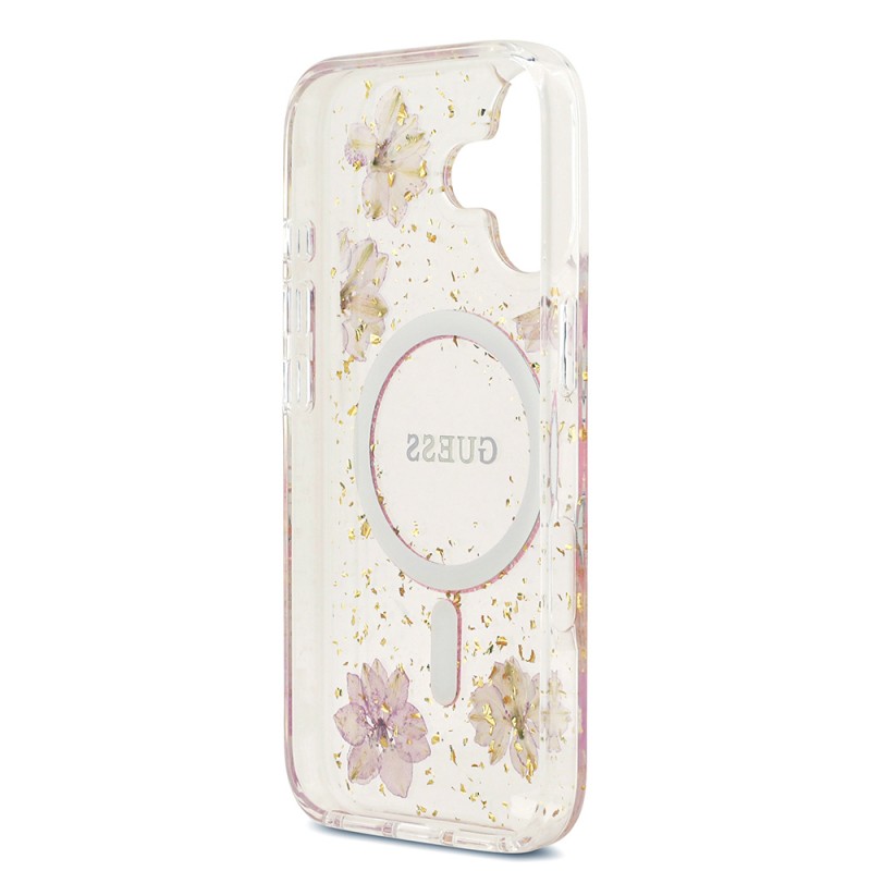 Bal-z Apple iPhone 17 Kılıf Guess Orjinal Lisanslı M-safe Şarj Özellikli Transparan Resin Flowers Kapak