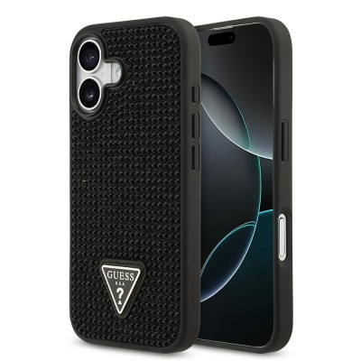 Bal-z Apple iPhone 17 Kılıf Guess Orjinal Lisanslı Taşlı Arka Yüzey Üçgen Logolu Kapak