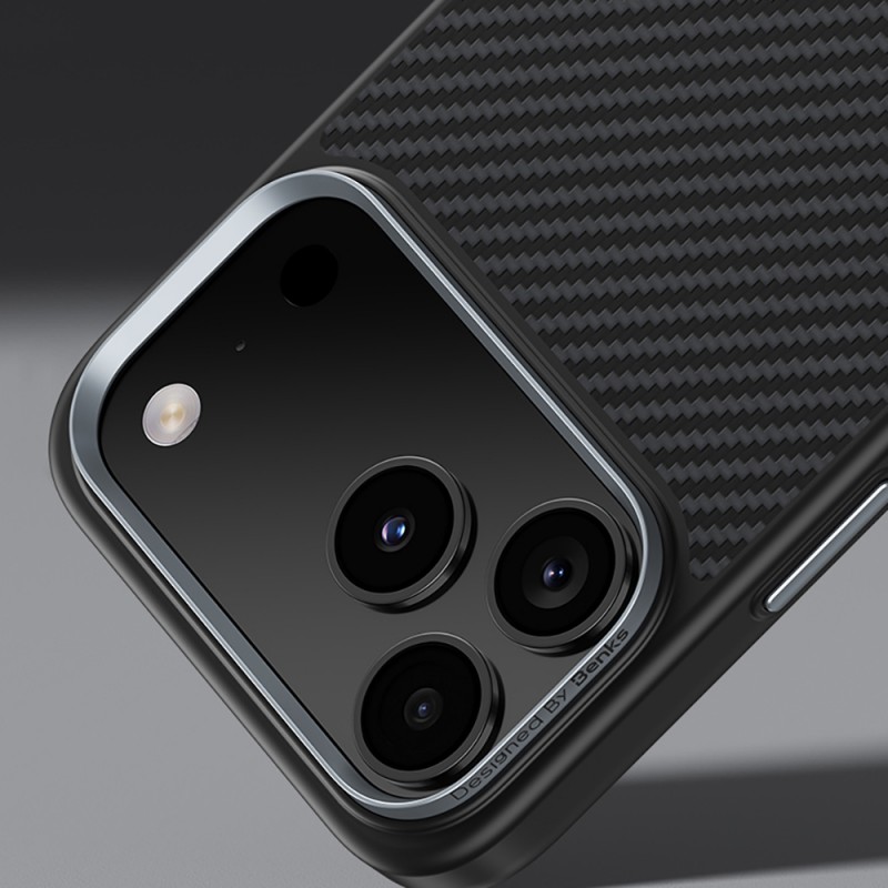 Bal-z Apple iPhone 17 Kılıf Karbon Fiber M-safe Şarj Özellikli Benks Hybrid ArmorPro 600D Kevlar Kapak