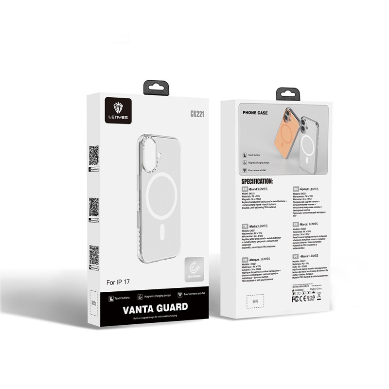 Bal-z Apple iPhone 17 Kılıf M-safe Şarj Özellikli Metal Kamera Çerçeveli Airbag Tasarımlı Lenyes CK221 Sert PC Kapak