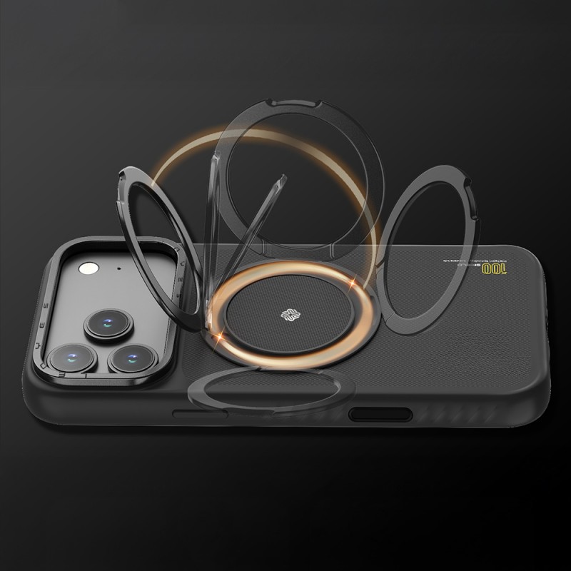 Bal-z Apple iPhone 17 Kılıf M-safe Şarj Özellikli Metal Standlı Lenyes CK225 Kevlar Kapak