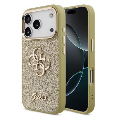 Bal-z Apple iPhone 17 Pro Kılıf Guess Orjinal Lisanslı 4G Büyük Metal Kamera Çerçeveli ve Logolu Glitter Kapak