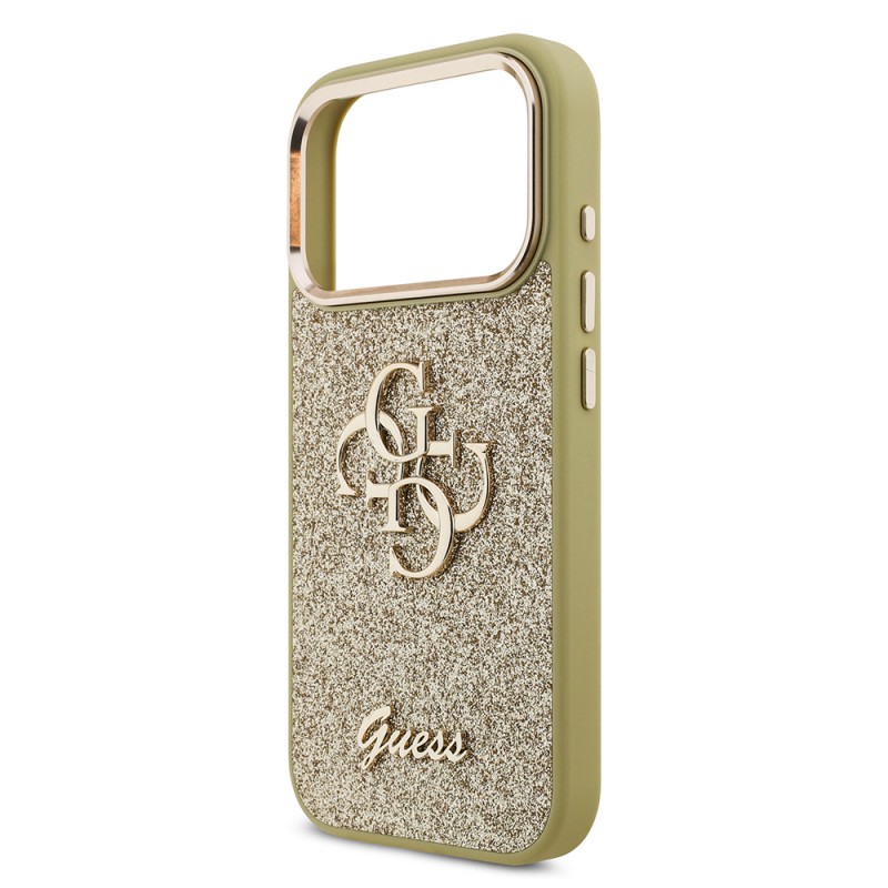 Bal-z Apple iPhone 17 Pro Kılıf Guess Orjinal Lisanslı 4G Büyük Metal Kamera Çerçeveli ve Logolu Glitter Kapak