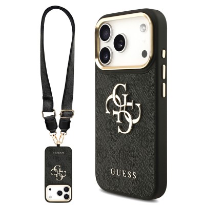Bal-z Apple iPhone 17 Pro Kılıf Guess Orjinal Lisanslı 4G Büyük Metal Logolu Kalın Askılı Kapak