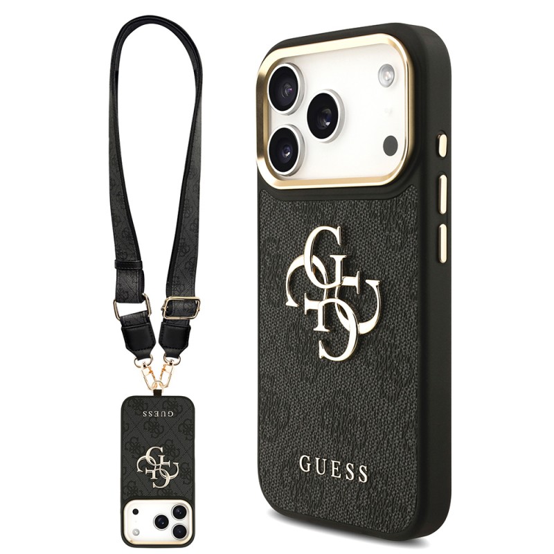 Bal-z Apple iPhone 17 Pro Kılıf Guess Orjinal Lisanslı 4G Büyük Metal Logolu Kalın Askılı Kapak