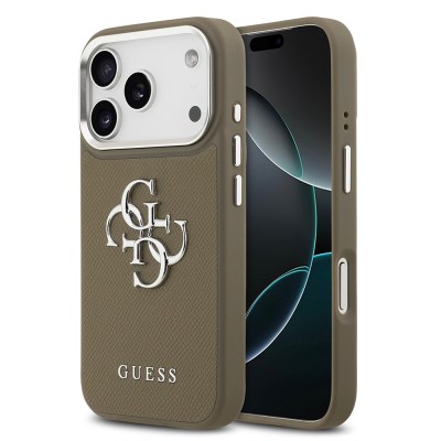 Bal-z Apple iPhone 17 Pro Kılıf Guess Orjinal Lisanslı Grained 4G Metal Büyük Logolu Kapak