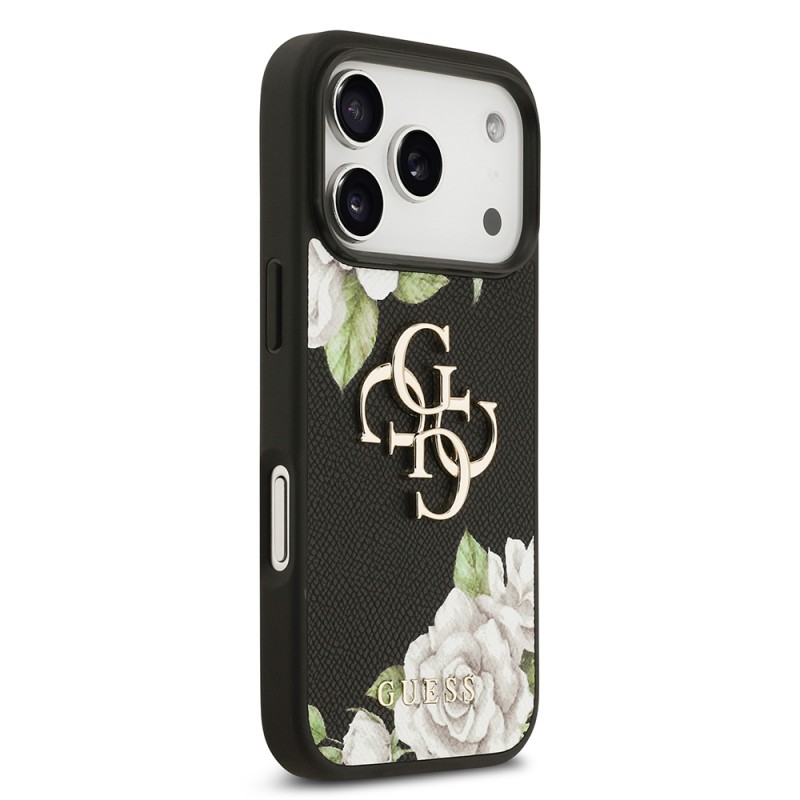 Bal-z Apple iPhone 17 Pro Kılıf Guess Orjinal Lisanslı Gül Baskılı Büyük Metal Logo Dizaynlı Kapak