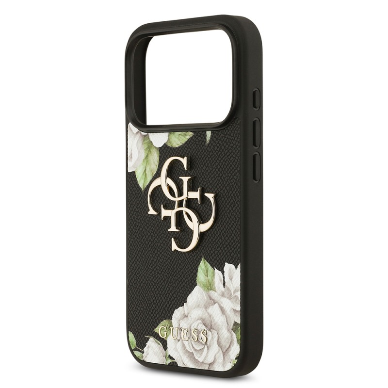 Bal-z Apple iPhone 17 Pro Kılıf Guess Orjinal Lisanslı Gül Baskılı Büyük Metal Logo Dizaynlı Kapak