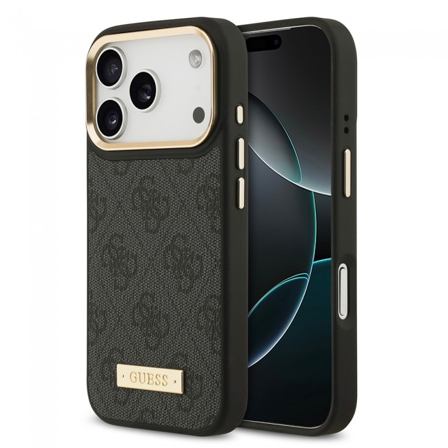 Apple iPhone 17 Pro Kılıf Guess Orjinal Lisanslı M-safe Şarj Özellikli 4G Desenli PU Metal Plaka Klasik Logolu Kapak Apple iPhone 17 Pro Kılıf Guess Orjinal Lisanslı M-safe Şarj Özellikli 4G Desenli PU Metal Plaka Klasik Logolu Kapak