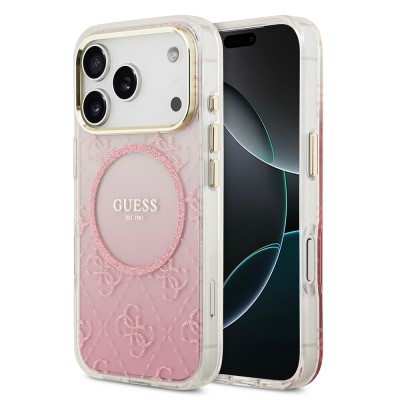 Bal-z Apple iPhone 17 Pro Kılıf Guess Orjinal Lisanslı M-safe Şarj Özellikli 4G Desenli Simli Silikon Kapak