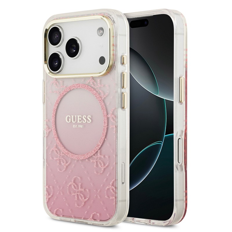 Bal-z Apple iPhone 17 Pro Kılıf Guess Orjinal Lisanslı M-safe Şarj Özellikli 4G Desenli Simli Silikon Kapak