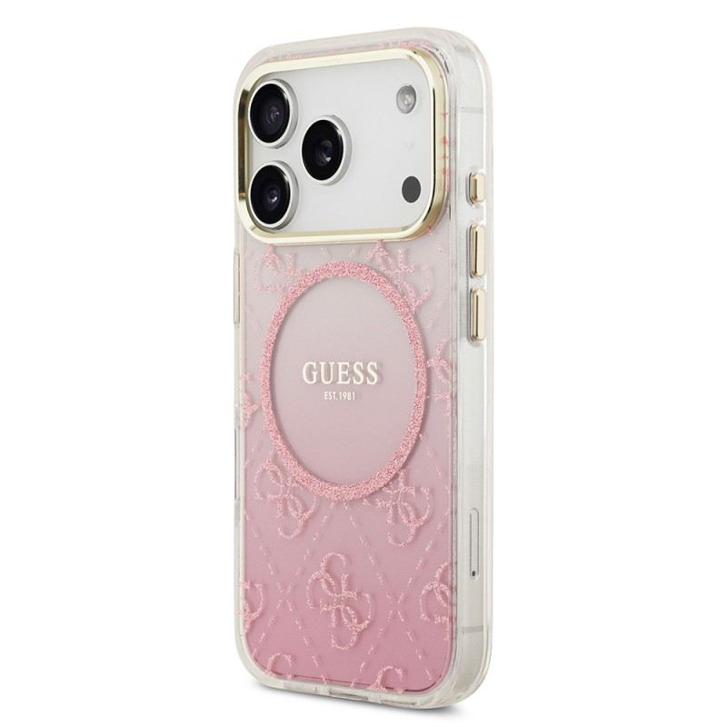 Bal-z Apple iPhone 17 Pro Kılıf Guess Orjinal Lisanslı M-safe Şarj Özellikli 4G Desenli Simli Silikon Kapak