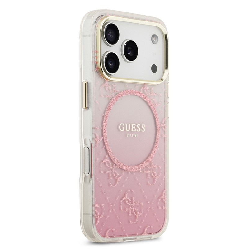 Bal-z Apple iPhone 17 Pro Kılıf Guess Orjinal Lisanslı M-safe Şarj Özellikli 4G Desenli Simli Silikon Kapak