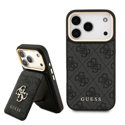 Bal-z Apple iPhone 17 Pro Kılıf Guess Orjinal Lisanslı M-safe Şarj Özellikli 4G Metal Büyük Logolu Kartlıklı Kapak