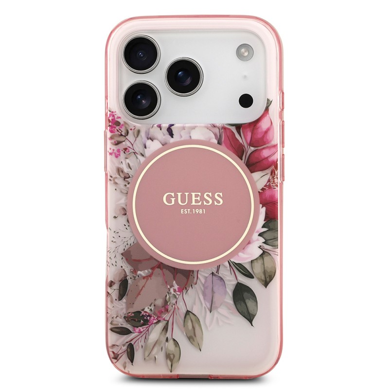 Bal-z Apple iPhone 17 Pro Kılıf Guess Orjinal Lisanslı M-safe Şarj Özellikli Flower Tonal Circle Kapak