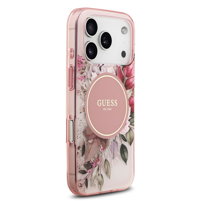 Bal-z Apple iPhone 17 Pro Kılıf Guess Orjinal Lisanslı M-safe Şarj Özellikli Flower Tonal Circle Kapak