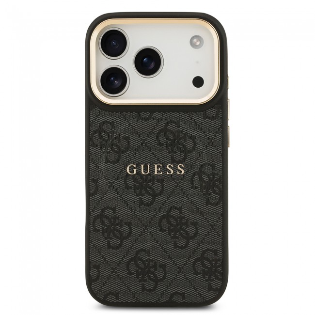 Apple iPhone 17 Pro Kılıf Guess Orjinal Lisanslı M-safe Şarj Özellikli Gold Metal Kamera Çerçeveli PU Deri 4G Desenli Yazı Logolu Kapak Apple iPhone 17 Pro Kılıf Guess Orjinal Lisanslı M-safe Şarj Özellikli Gold Metal Kamera Çerçeveli PU Deri 4G Desenli Yazı Logolu Kapak