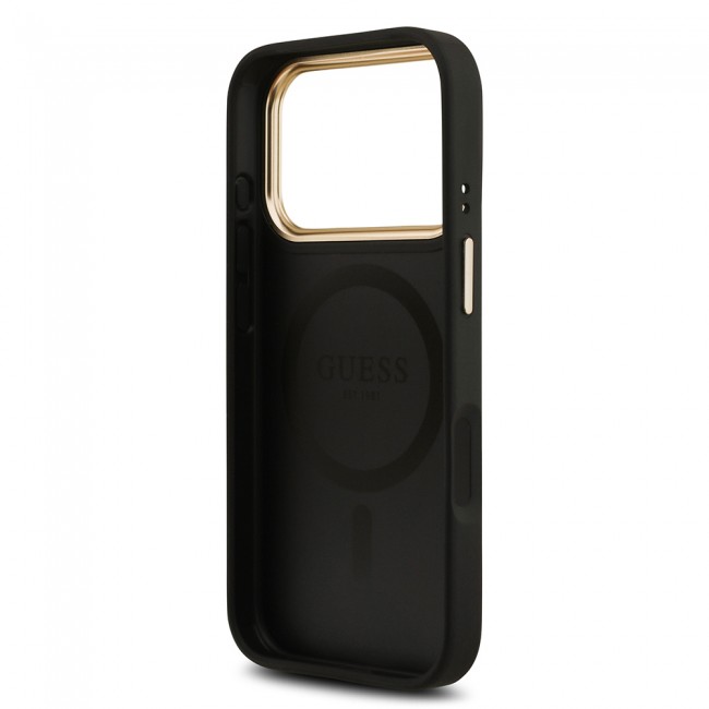 Apple iPhone 17 Pro Kılıf Guess Orjinal Lisanslı M-safe Şarj Özellikli Gold Metal Kamera Çerçeveli PU Deri 4G Desenli Yazı Logolu Kapak Apple iPhone 17 Pro Kılıf Guess Orjinal Lisanslı M-safe Şarj Özellikli Gold Metal Kamera Çerçeveli PU Deri 4G Desenli Yazı Logolu Kapak