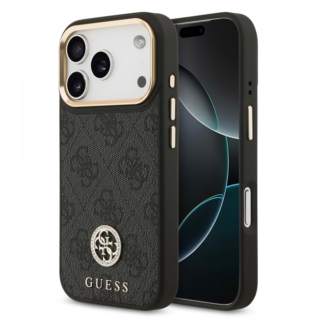 Apple iPhone 17 Pro Kılıf Guess Orjinal Lisanslı M-safe Şarj Özellikli Gold Metal Kamera Çerçeveli Taşlı 4G Logolu Kapak Apple iPhone 17 Pro Kılıf Guess Orjinal Lisanslı M-safe Şarj Özellikli Gold Metal Kamera Çerçeveli Taşlı 4G Logolu Kapak