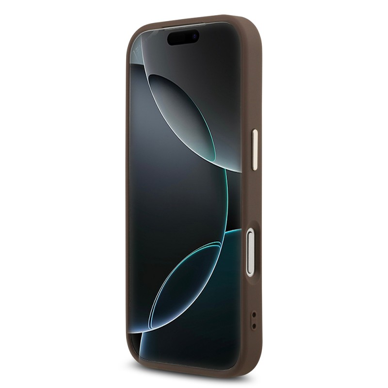 Bal-z Apple iPhone 17 Pro Kılıf Guess Orjinal Lisanslı M-safe Şarj Özellikli Gold Metal Kamera Çerçeveli Taşlı Üçgen Logo 4G Desenli Kapak