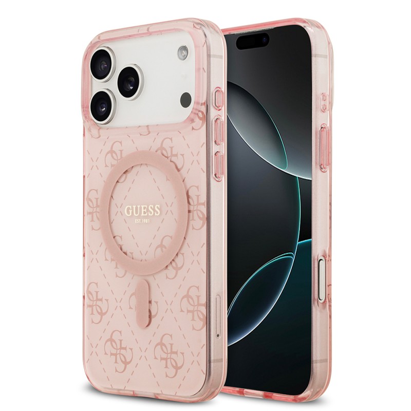 Bal-z Apple iPhone 17 Pro Kılıf Guess Orjinal Lisanslı M-safe Şarj Özellikli IML Baskılı Klasik Logolu 4G Desenli Kapak