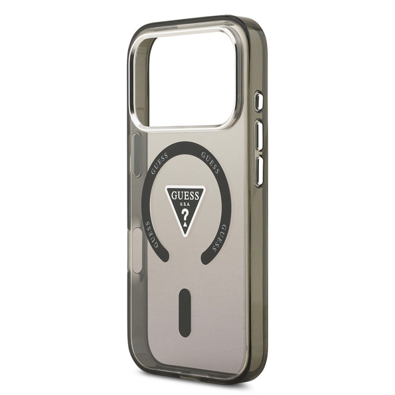 Bal-z Apple iPhone 17 Pro Kılıf Guess Orjinal Lisanslı M-safe Şarj Özellikli IML Baskılı Üçgen Logolu Metal Kamera Çerçeveli Kapak