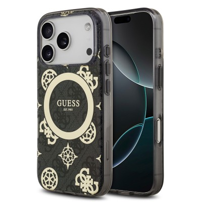 Bal-z Apple iPhone 17 Pro Kılıf Guess Orjinal Lisanslı M-safe Şarj Özellikli IML Peony ve 4G Desenli Klasik Logolu Kapak