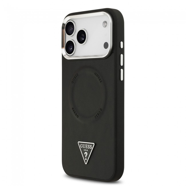 Apple iPhone 17 Pro Kılıf Guess Orjinal Lisanslı M-safe Şarj Özellikli PU Deri Metal Kamera Çerçeveli Üçgen Logolu Kapak Apple iPhone 17 Pro Kılıf Guess Orjinal Lisanslı M-safe Şarj Özellikli PU Deri Metal Kamera Çerçeveli Üçgen Logolu Kapak