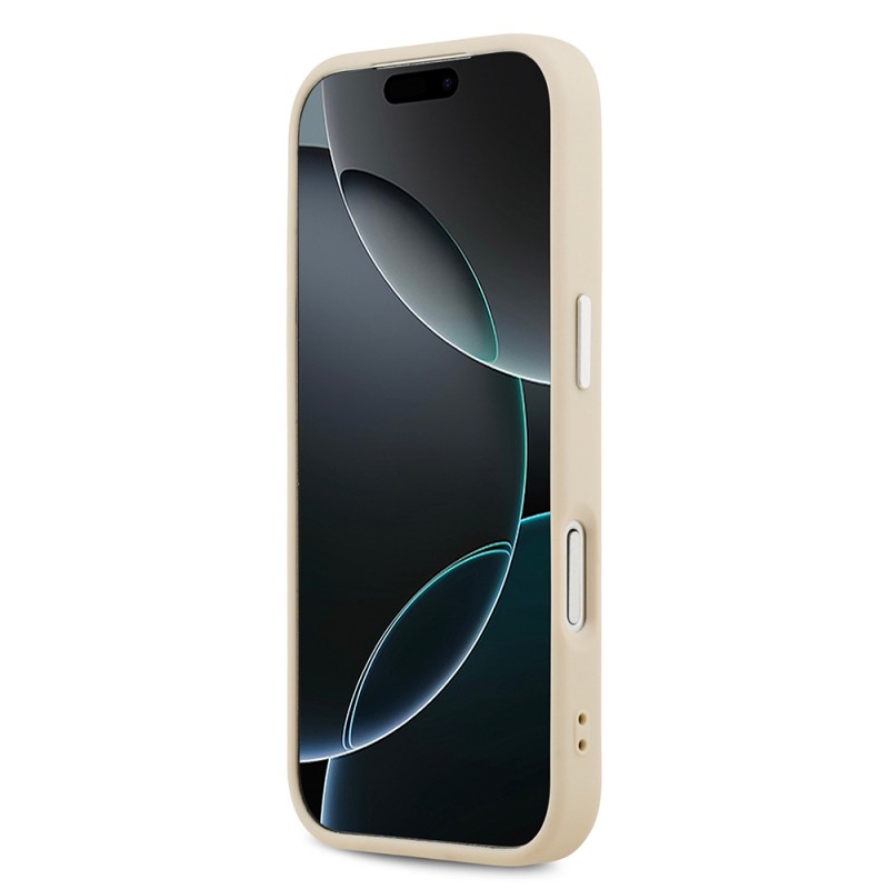 Bal-z Apple iPhone 17 Pro Kılıf Guess Orjinal Lisanslı M-safe Şarj Özellikli Sıcak Baskılı Klasik Yazı Logolu PU Deri Peony Kapak