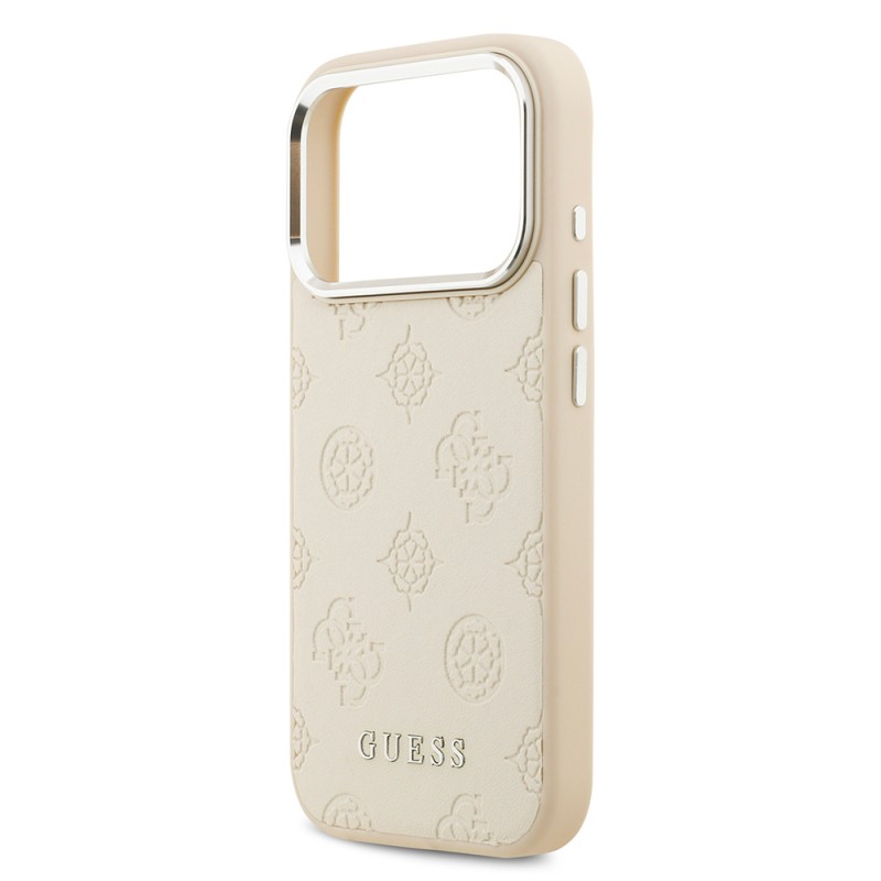 Bal-z Apple iPhone 17 Pro Kılıf Guess Orjinal Lisanslı M-safe Şarj Özellikli Sıcak Baskılı Klasik Yazı Logolu PU Deri Peony Kapak