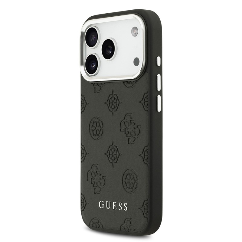 Bal-z Apple iPhone 17 Pro Kılıf Guess Orjinal Lisanslı M-safe Şarj Özellikli Sıcak Baskılı Klasik Yazı Logolu PU Deri Peony Kapak