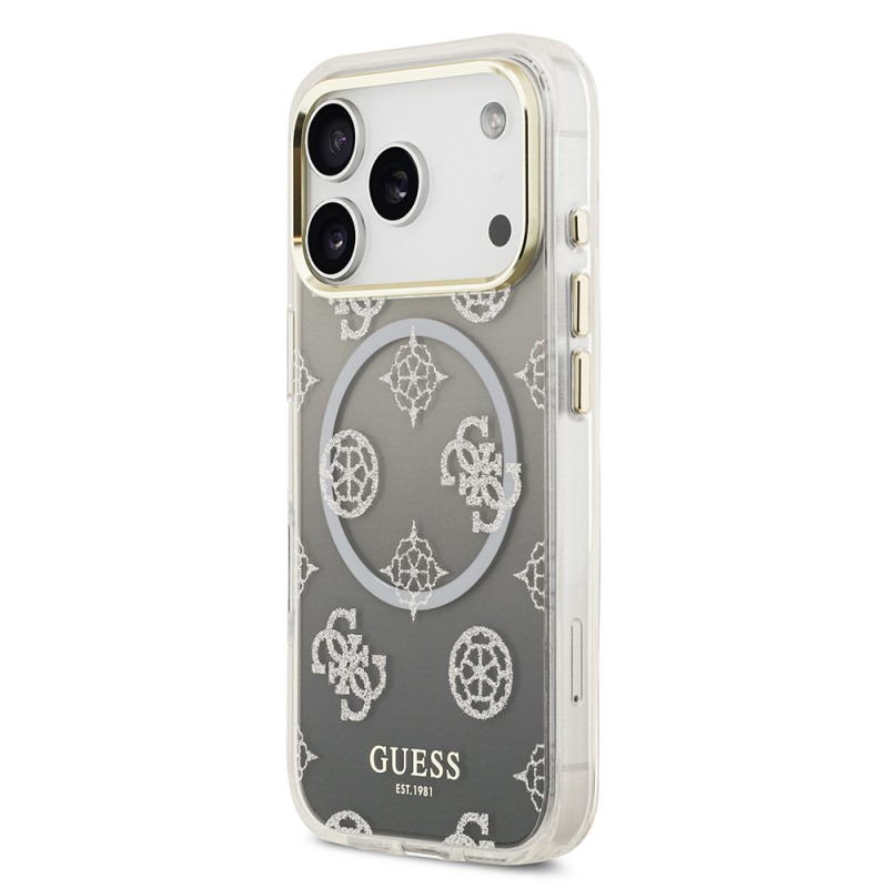 Bal-z Apple iPhone 17 Pro Kılıf Guess Orjinal Lisanslı M-safe Şarj Özellikli Simli Peony Desenli Silikon Kapak