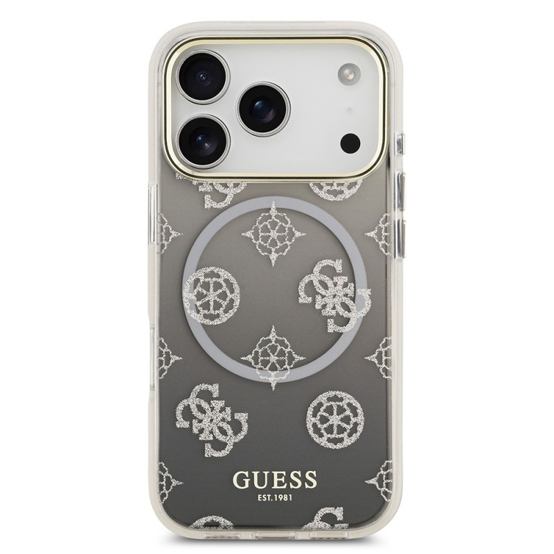Bal-z Apple iPhone 17 Pro Kılıf Guess Orjinal Lisanslı M-safe Şarj Özellikli Simli Peony Desenli Silikon Kapak