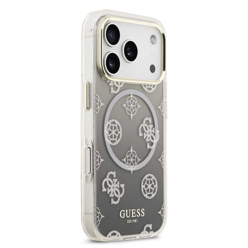 Bal-z Apple iPhone 17 Pro Kılıf Guess Orjinal Lisanslı M-safe Şarj Özellikli Simli Peony Desenli Silikon Kapak