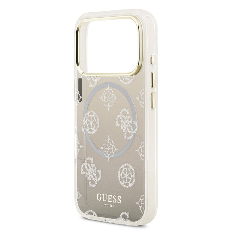 Bal-z Apple iPhone 17 Pro Kılıf Guess Orjinal Lisanslı M-safe Şarj Özellikli Simli Peony Desenli Silikon Kapak