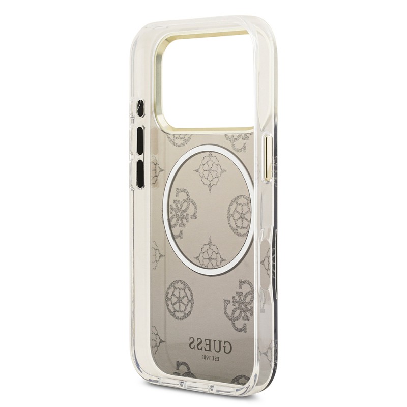 Bal-z Apple iPhone 17 Pro Kılıf Guess Orjinal Lisanslı M-safe Şarj Özellikli Simli Peony Desenli Silikon Kapak