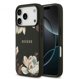 Apple iPhone 17 Pro Kılıf Guess Orjinal Lisanslı M-safe Şarj Özellikli Taneli Çiçek Tasarımlı Metal Yazı Logolu Kapak Apple iPhone 17 Pro Kılıf Guess Orjinal Lisanslı M-safe Şarj Özellikli Taneli Çiçek Tasarımlı Metal Yazı Logolu Kapak