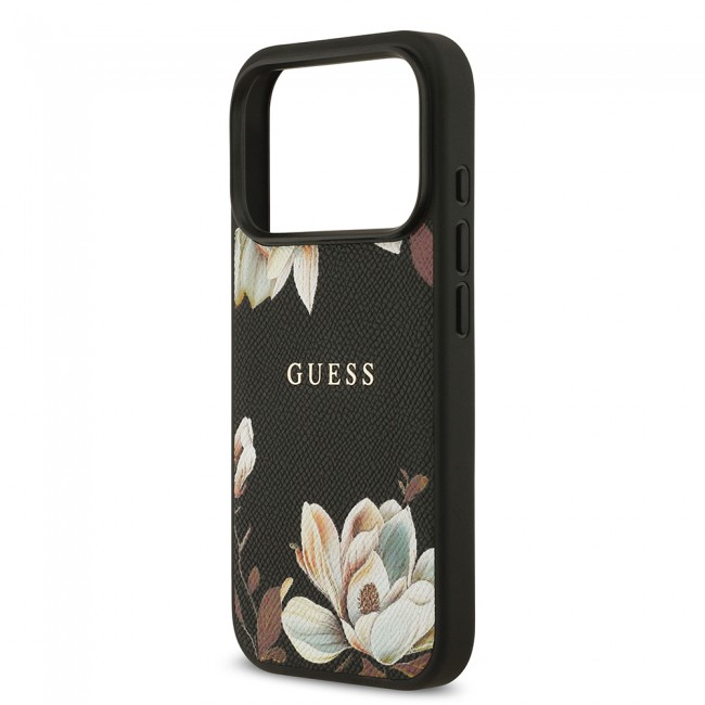 Apple iPhone 17 Pro Kılıf Guess Orjinal Lisanslı M-safe Şarj Özellikli Taneli Çiçek Tasarımlı Metal Yazı Logolu Kapak Apple iPhone 17 Pro Kılıf Guess Orjinal Lisanslı M-safe Şarj Özellikli Taneli Çiçek Tasarımlı Metal Yazı Logolu Kapak